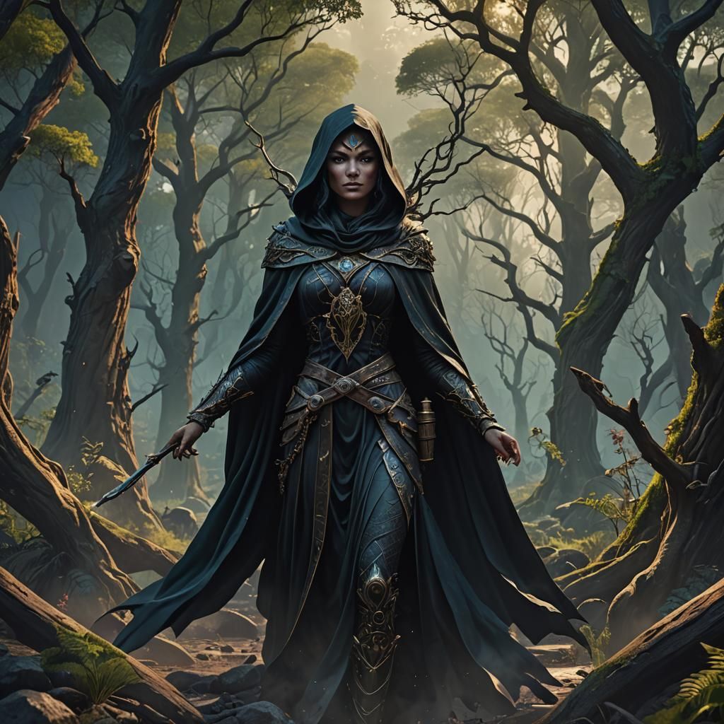 Dark Goddess of Magic in Wilderness, Matte Painting