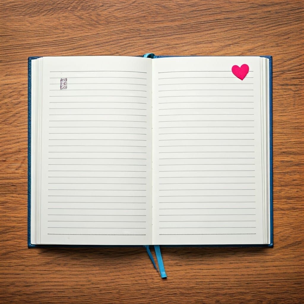 Blank Composition Notebook Page with Heart Background