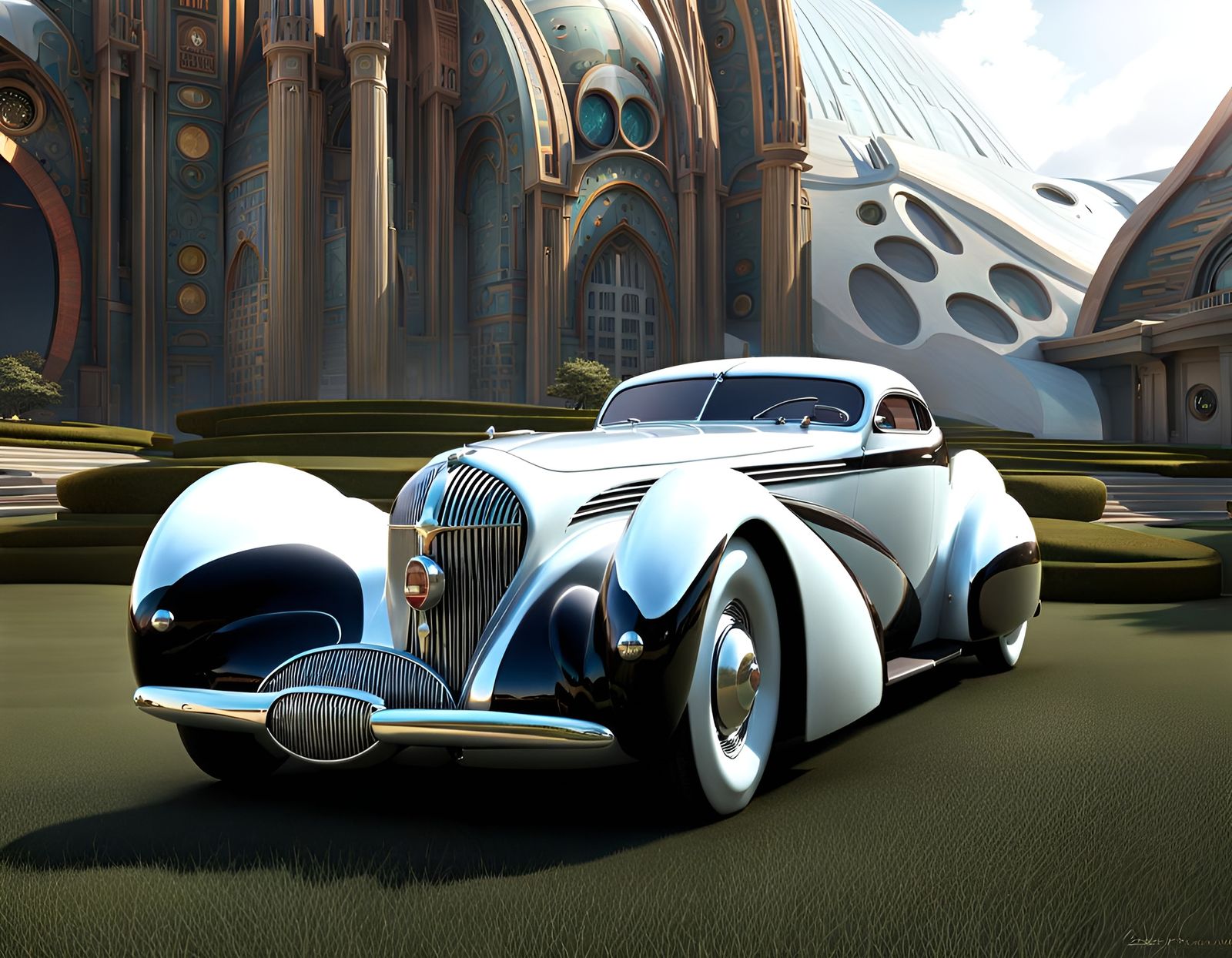 Retrofuturistic 1938 Art Deco Automobile in Matte Painting