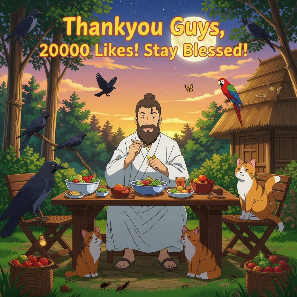 Anime Nerd Surrounded by Animals at Sunset