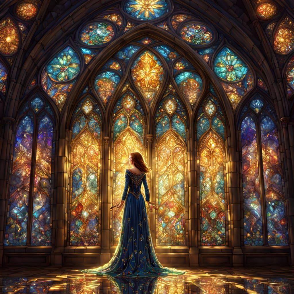 Digital Painting of Dress with Stained Glass Cathedral Windo...