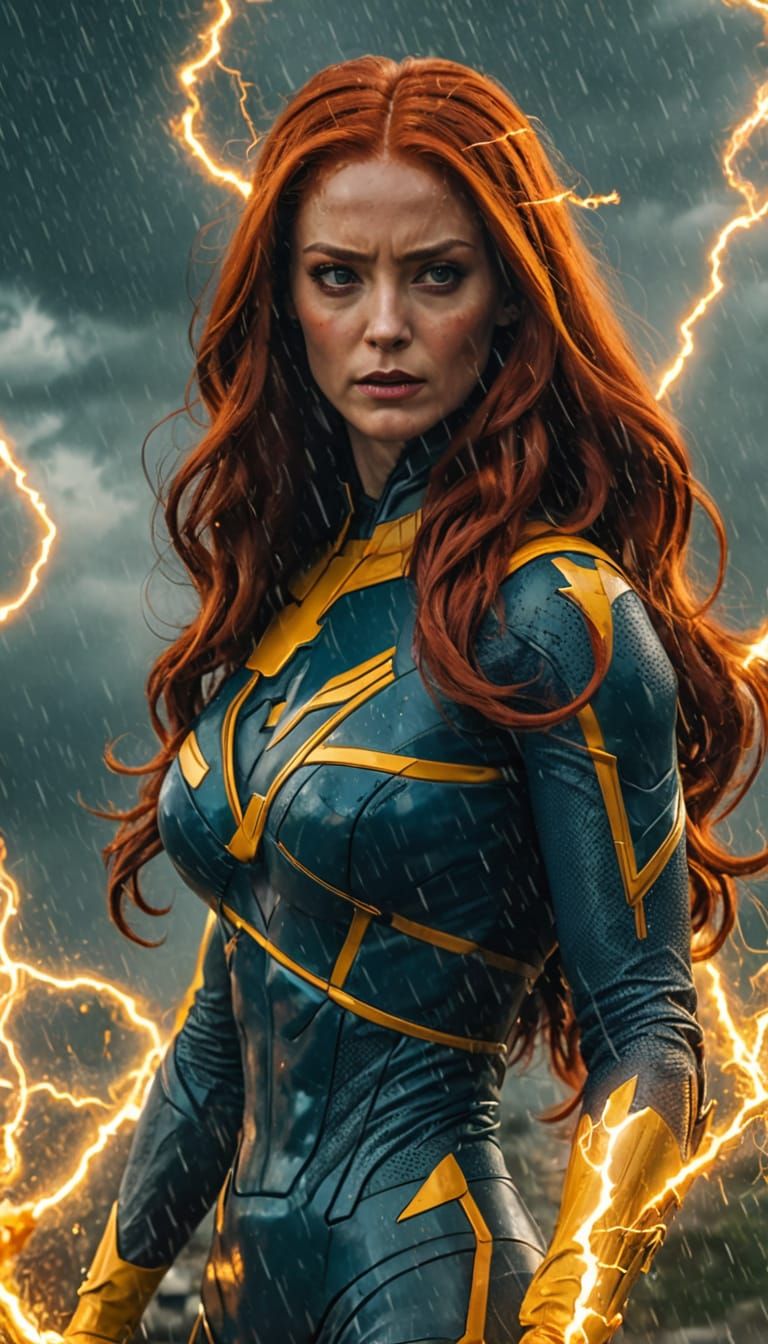 Jean Grey Unleashes Psionic Power in Stormy Sky