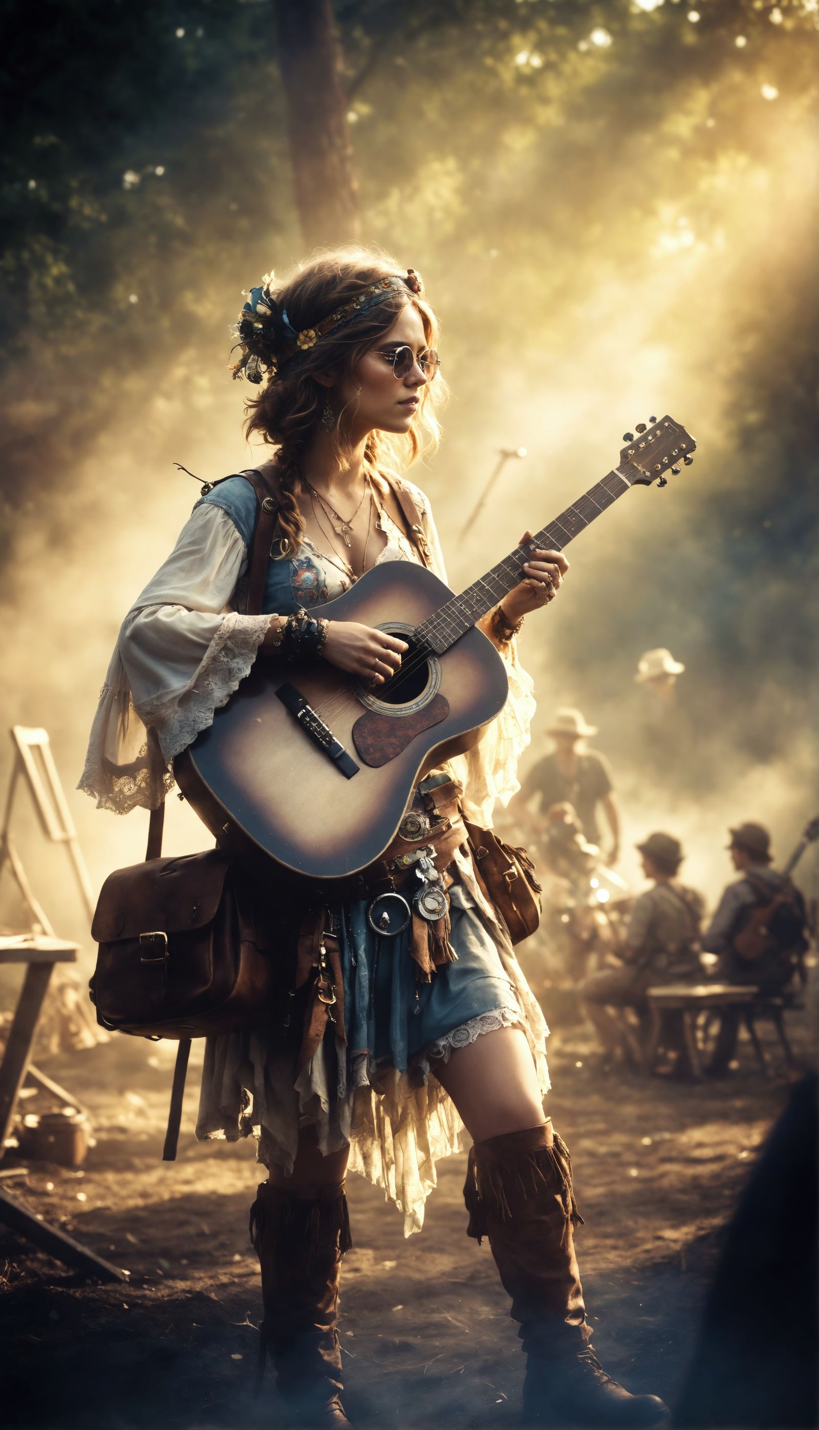 Folk Girl at Forest Festival as Watercolor