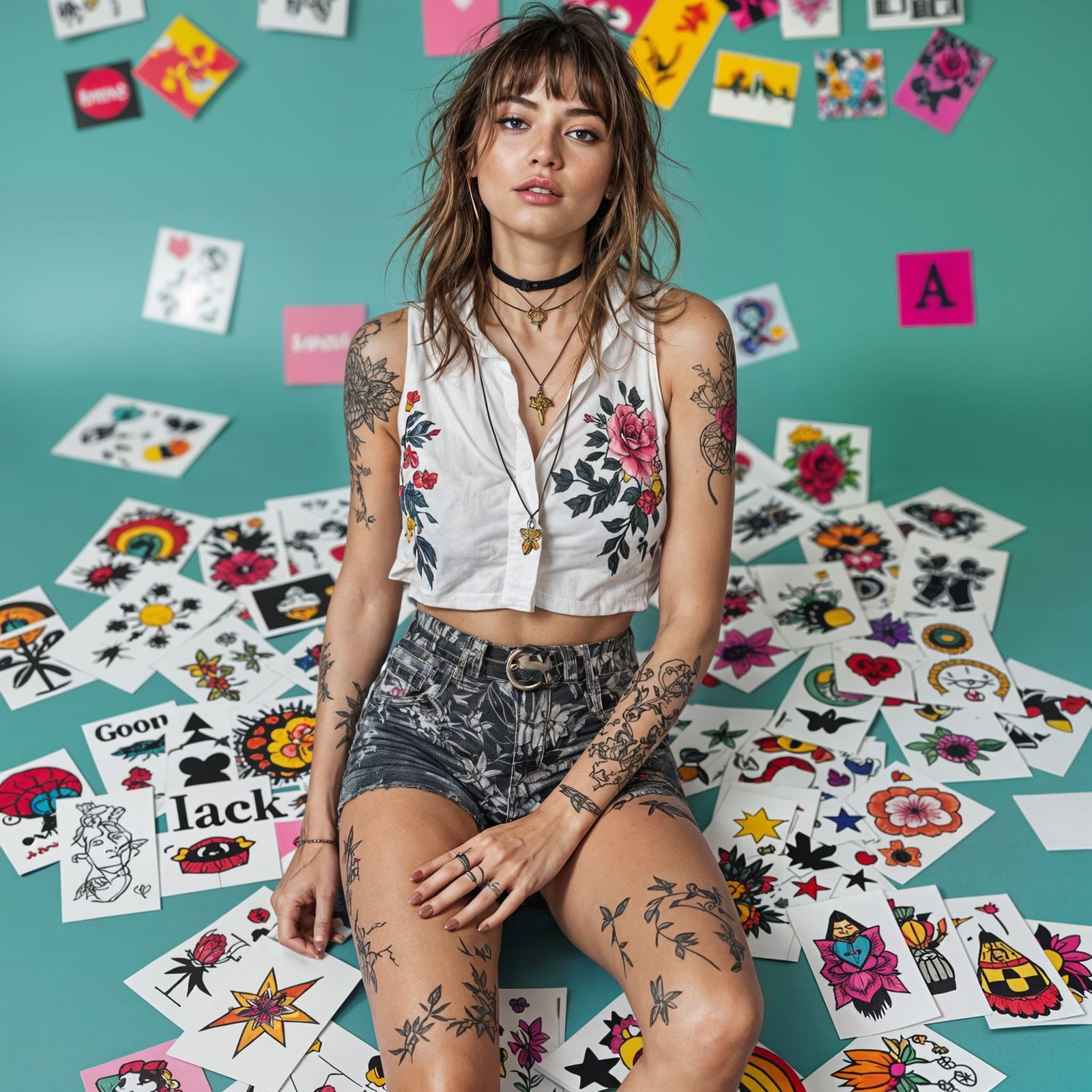 Woman Displaying Temporary Flash Tattoo Designs