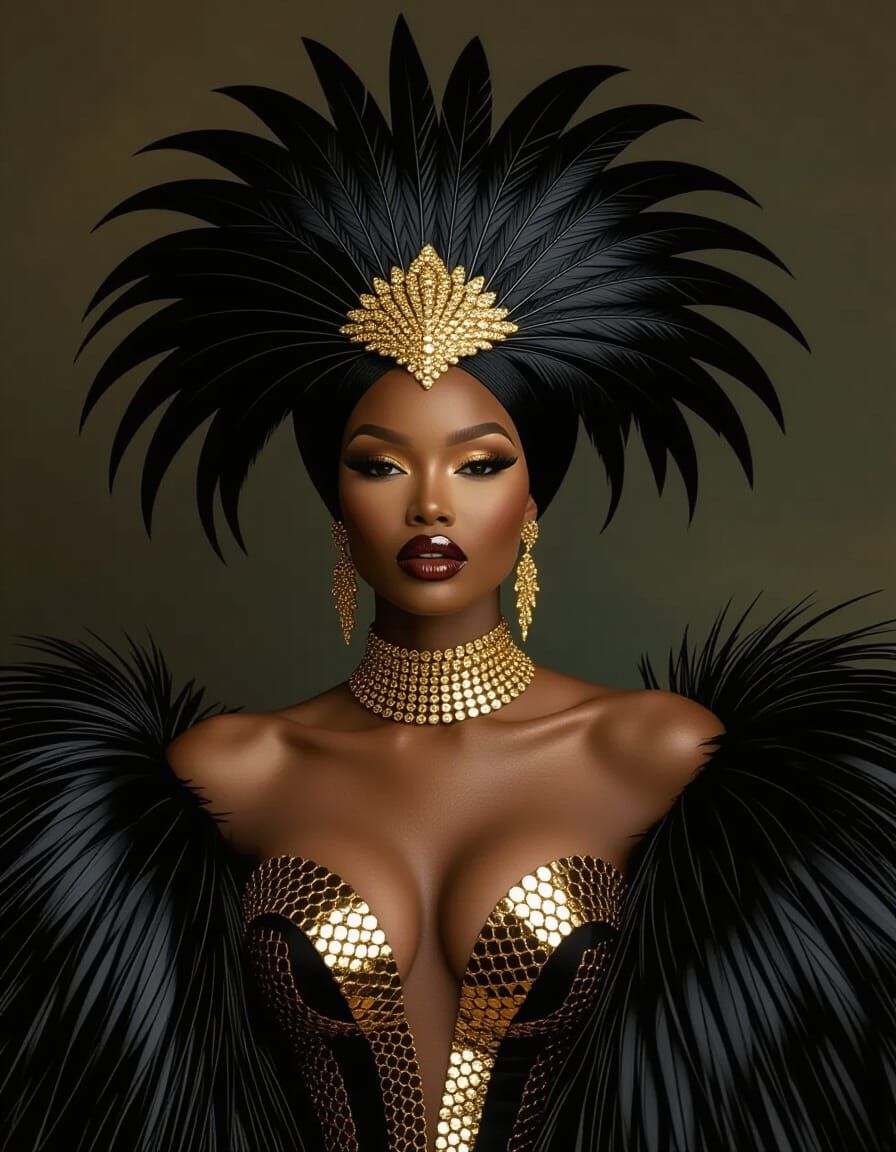 Confident Woman in Avian-Inspired High Fashion