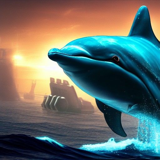 Dolphins Meet Alien Submarine: Detailed Digital Art