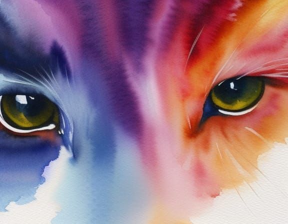 Watercolor Kitten in Sea Inspired by Turner