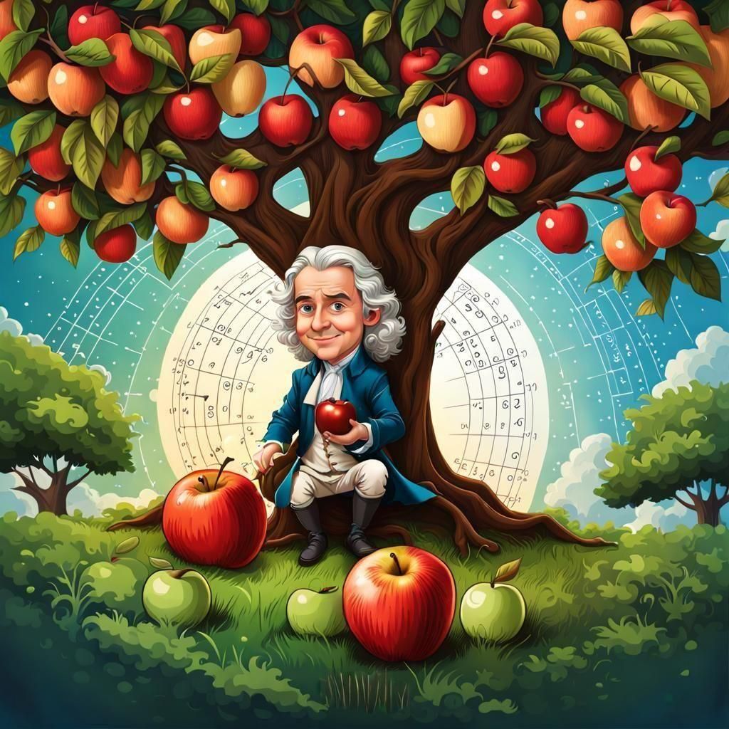 Newton's Gravity Discovery: Whimsical Caricature