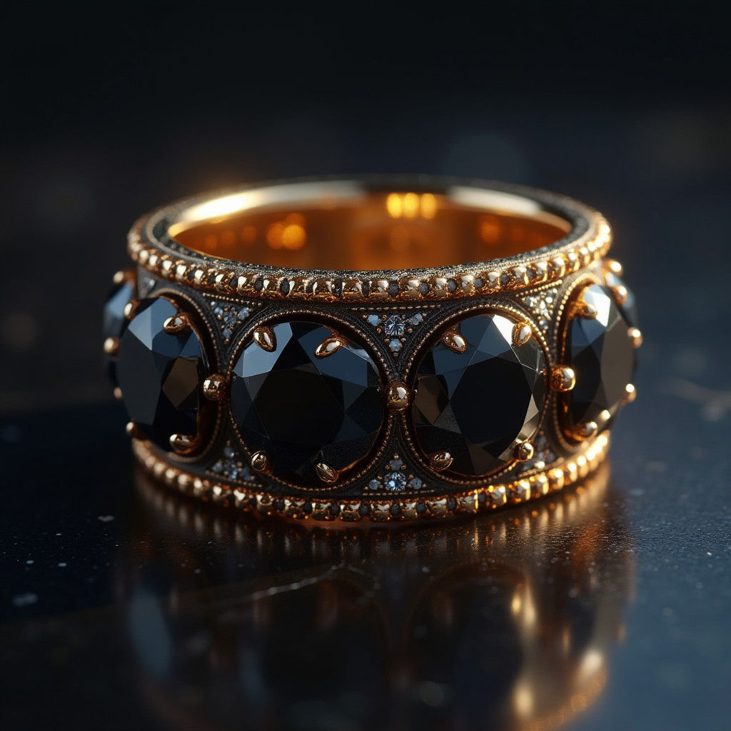 Luxurious Onyx Eternity Band in 3D Rendered Style
