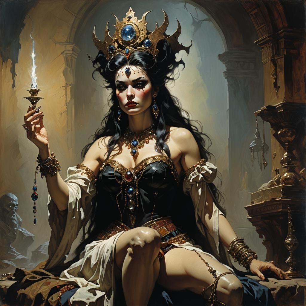 Fierce Sorceress Portrait in Baroque Fantasy Style