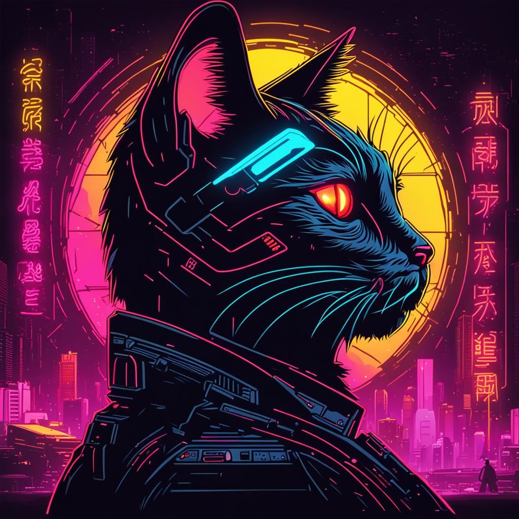 Black Cat Guild Sign in Cyberpunk 2099 Style