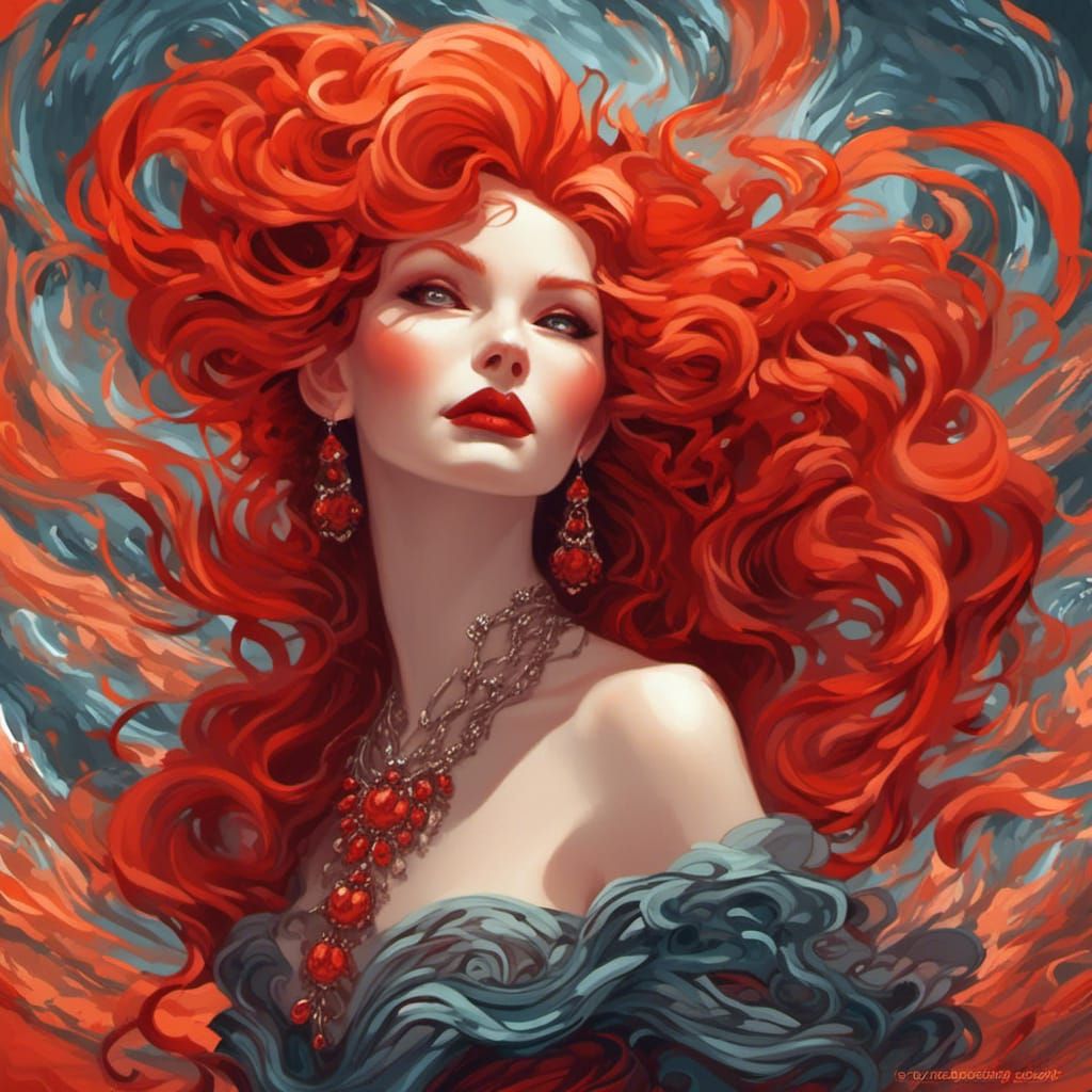 Beautiful Woman in Red Gothic Dress with Orange