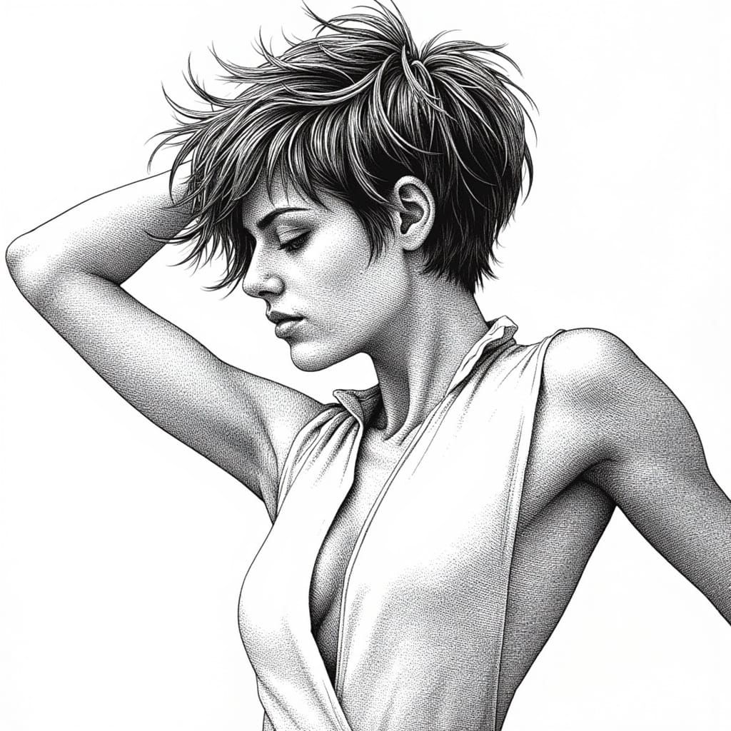 Pen and Ink Portrait of a Gorgeous Athletic Woman