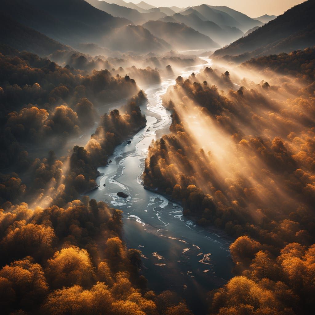 Golden Hour River Valley Landscape Photography