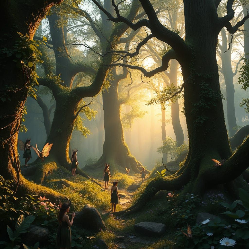 Whimsical Forest Teeming with Mythical Beings in 8K Matte Pa...