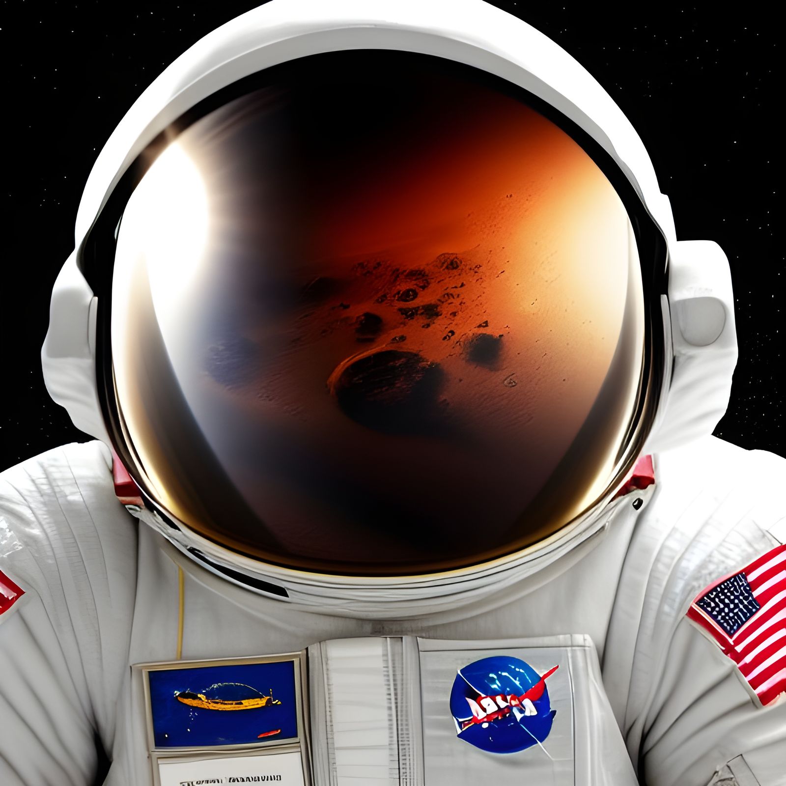 Astronaut Reflecting Mars: Detailed Matte Painting