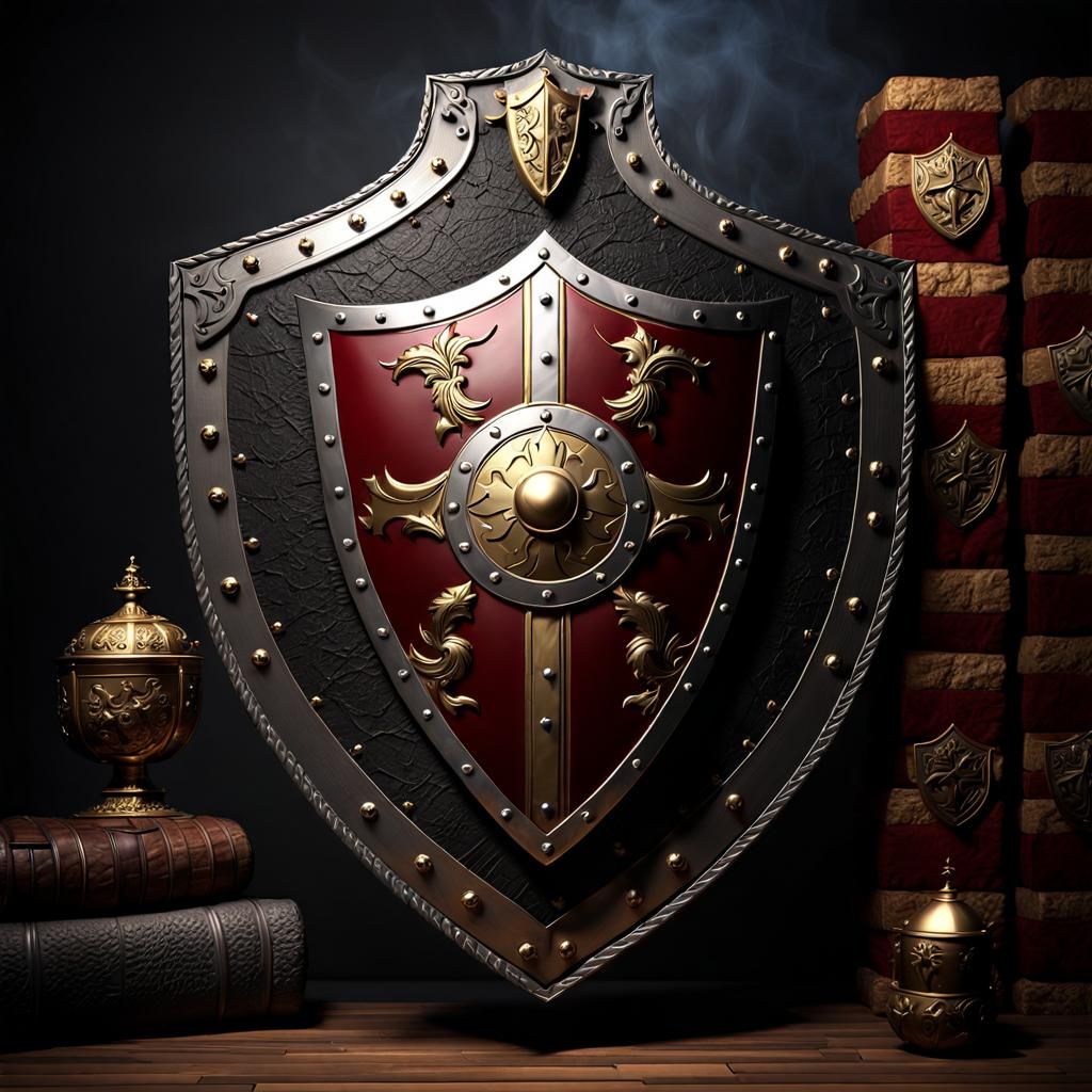 Medieval Heraldic Shield with Filigree Design