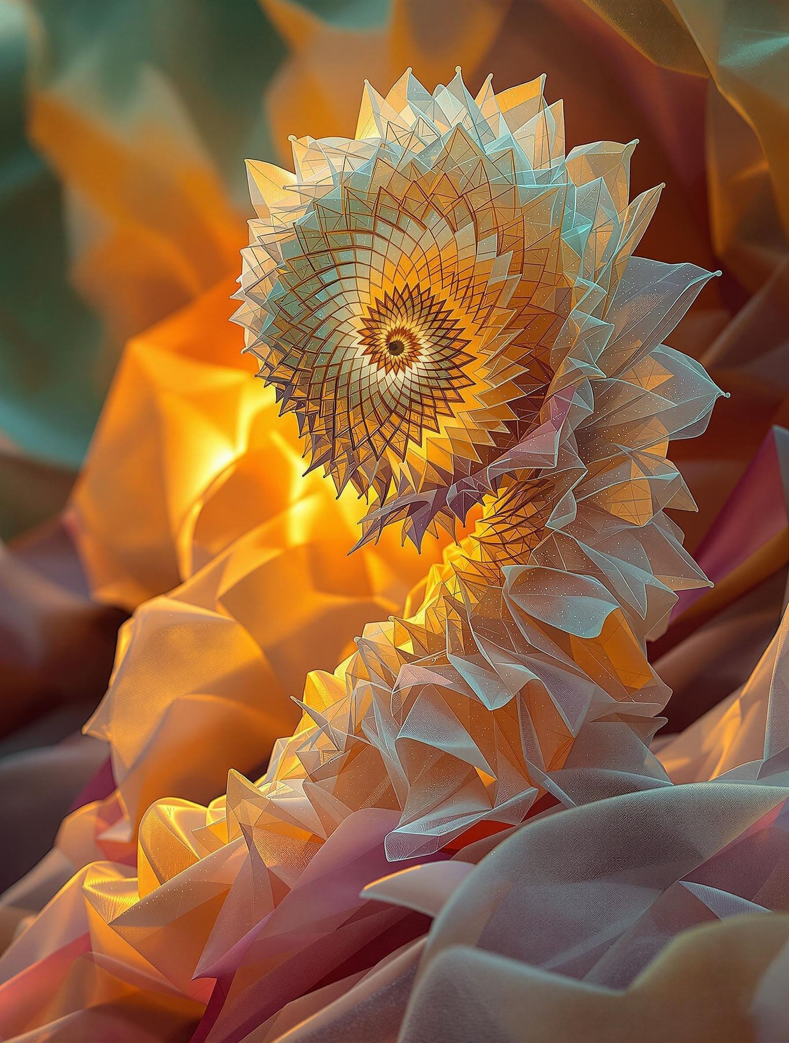 Anthropomorphic Tulle Ammonite with Sunset Background