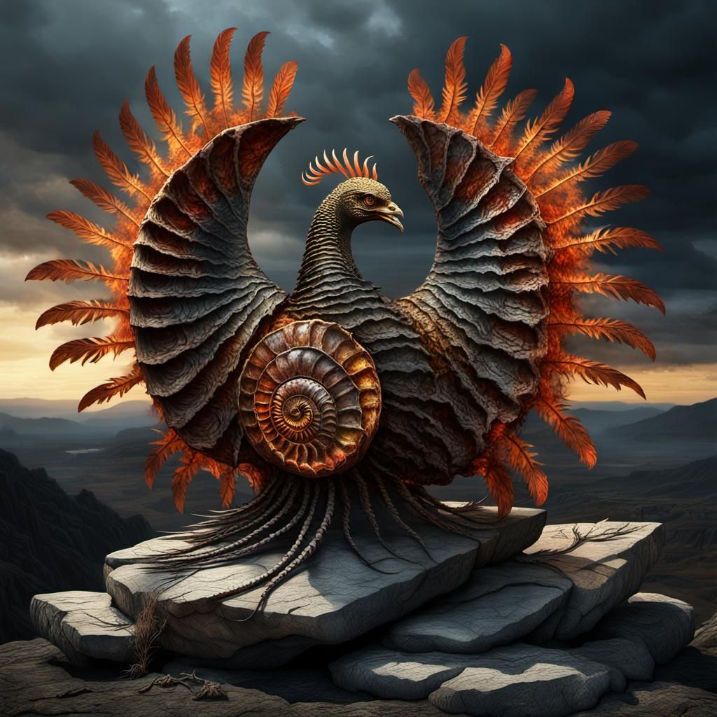 Zombie Ammonite Phoenix Sculpture Transformation