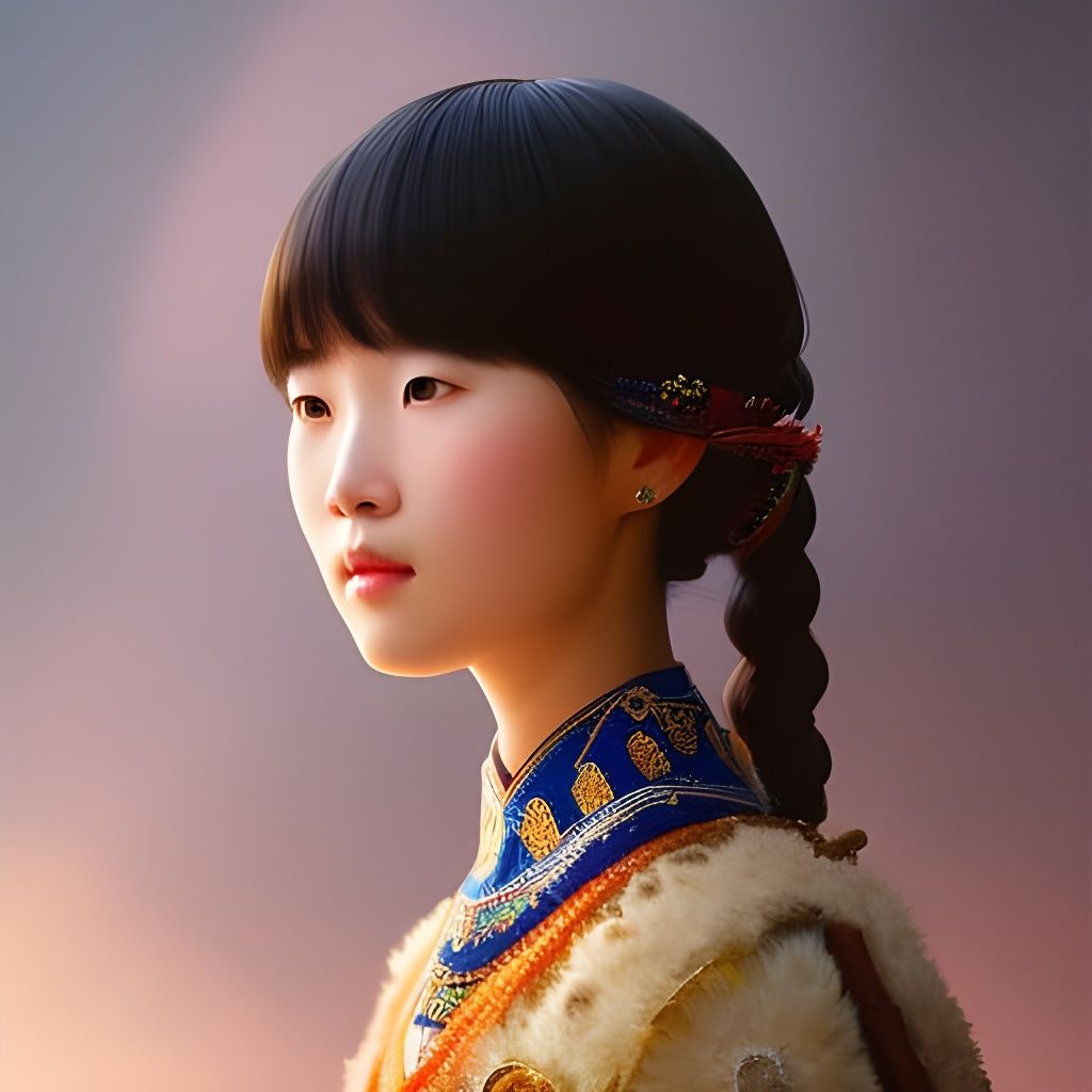 Ainu Girl Portrait in Oil Painting Style