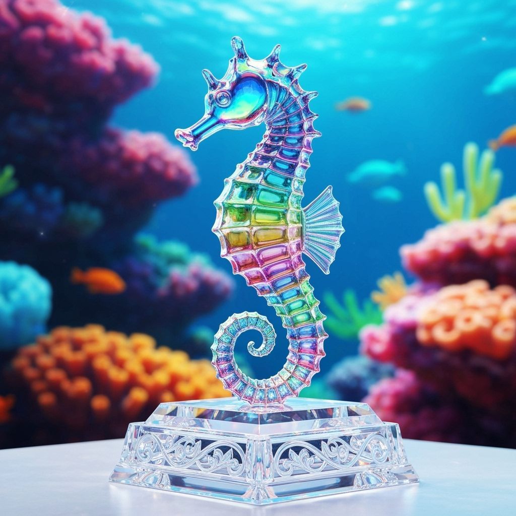 Crystal Seahorse Statue on Reef Base