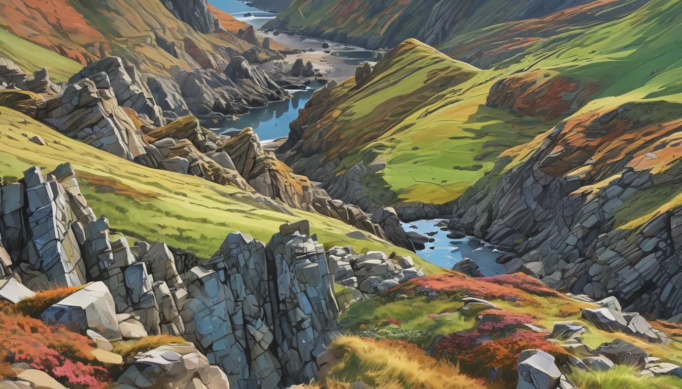 Valley of Rocks Landscape in Watercolour Style