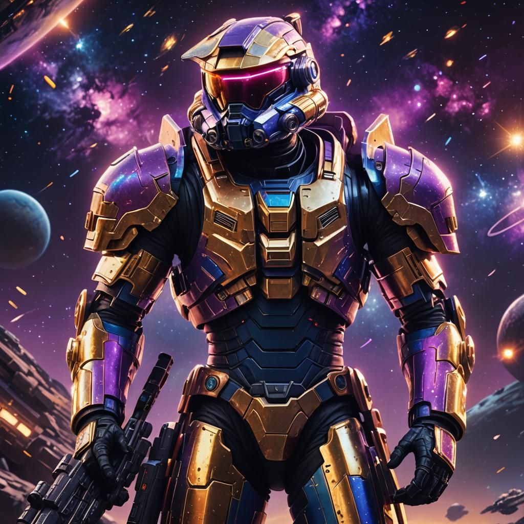 Galactic Hero Portrait in Neon-Lit Armor