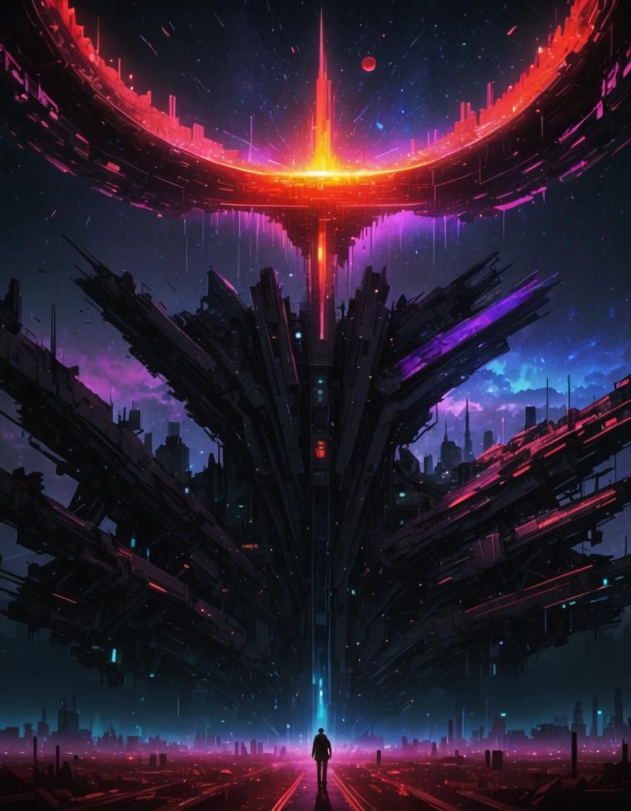 Glitched Neofuturistic Pixelated Landscape in Maximalist Sty...