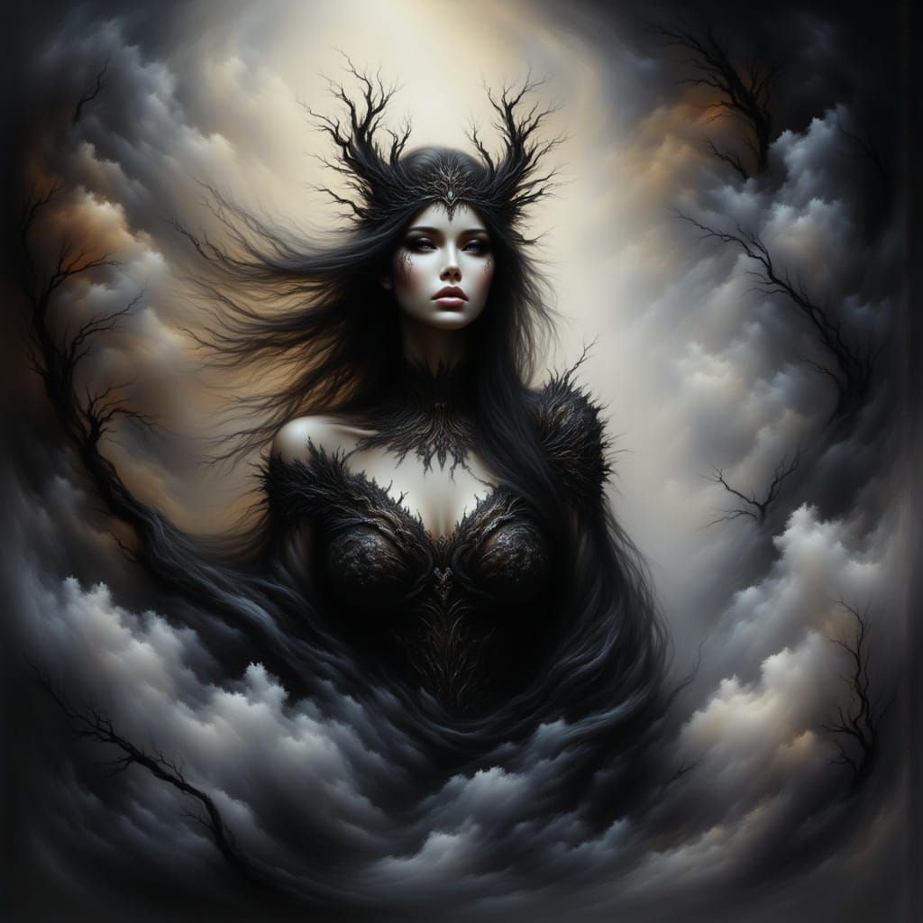 Mystical Figure in Smoky Chamber, High-Fantasy Matte Paintin...