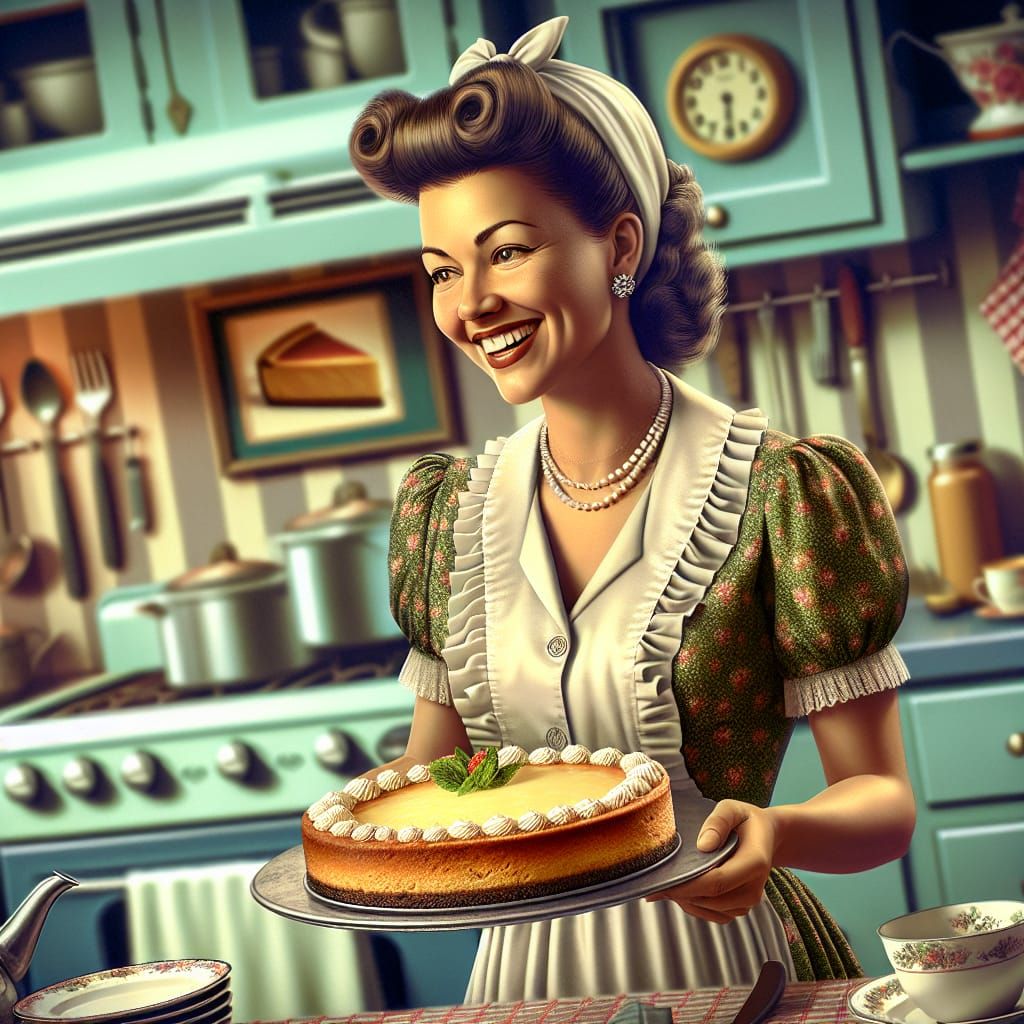 Vintage Pin-Up Girl Presents Homemade Cheesecake