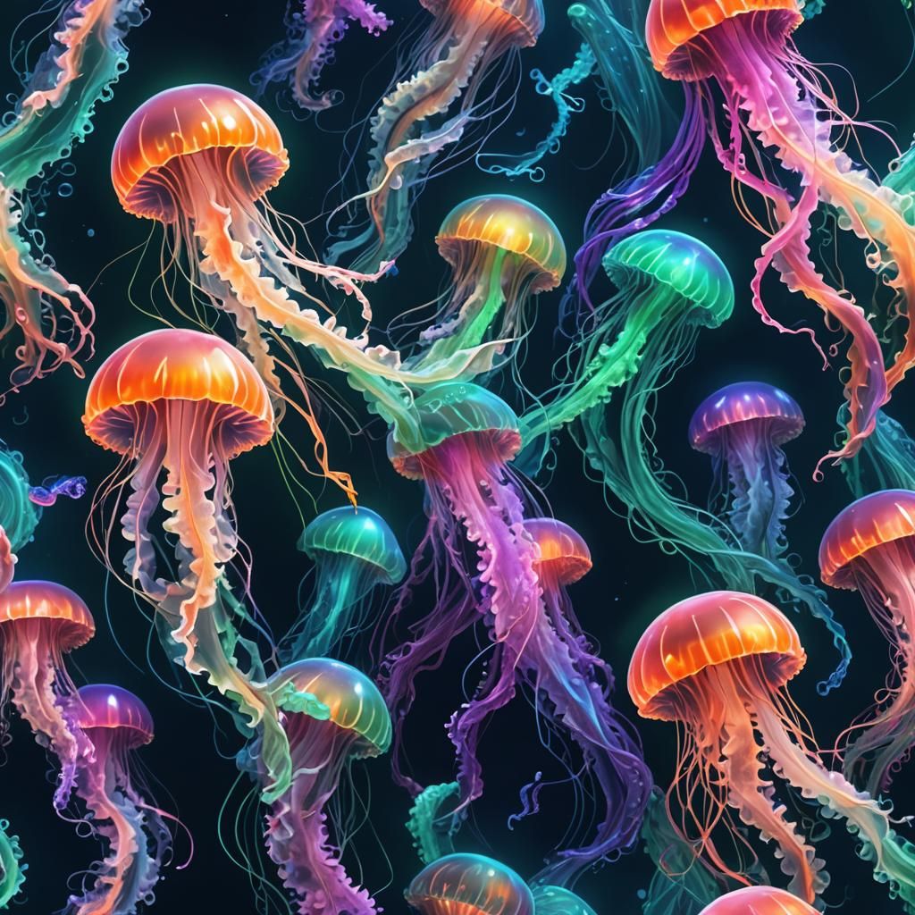 Bioluminescent Jellyfish in Deep Sea Fantasy Art