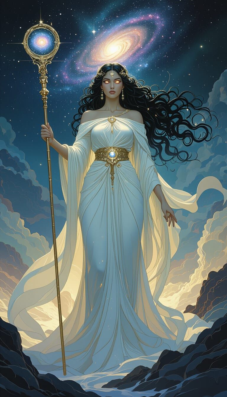 Celestial Goddess in Cosmic Storm, Ethereal Art