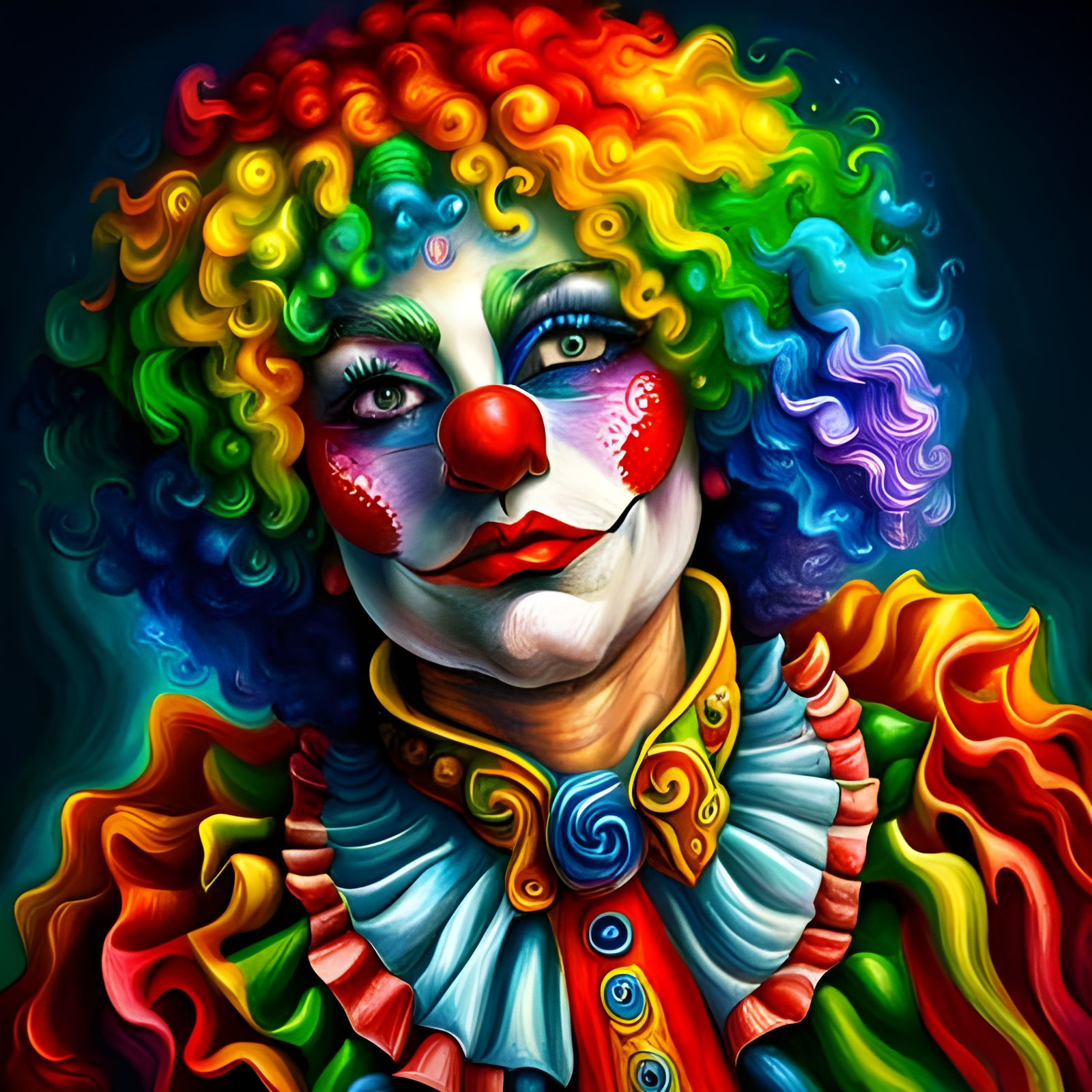 Happy Clown Portrait with Rainbow Hair