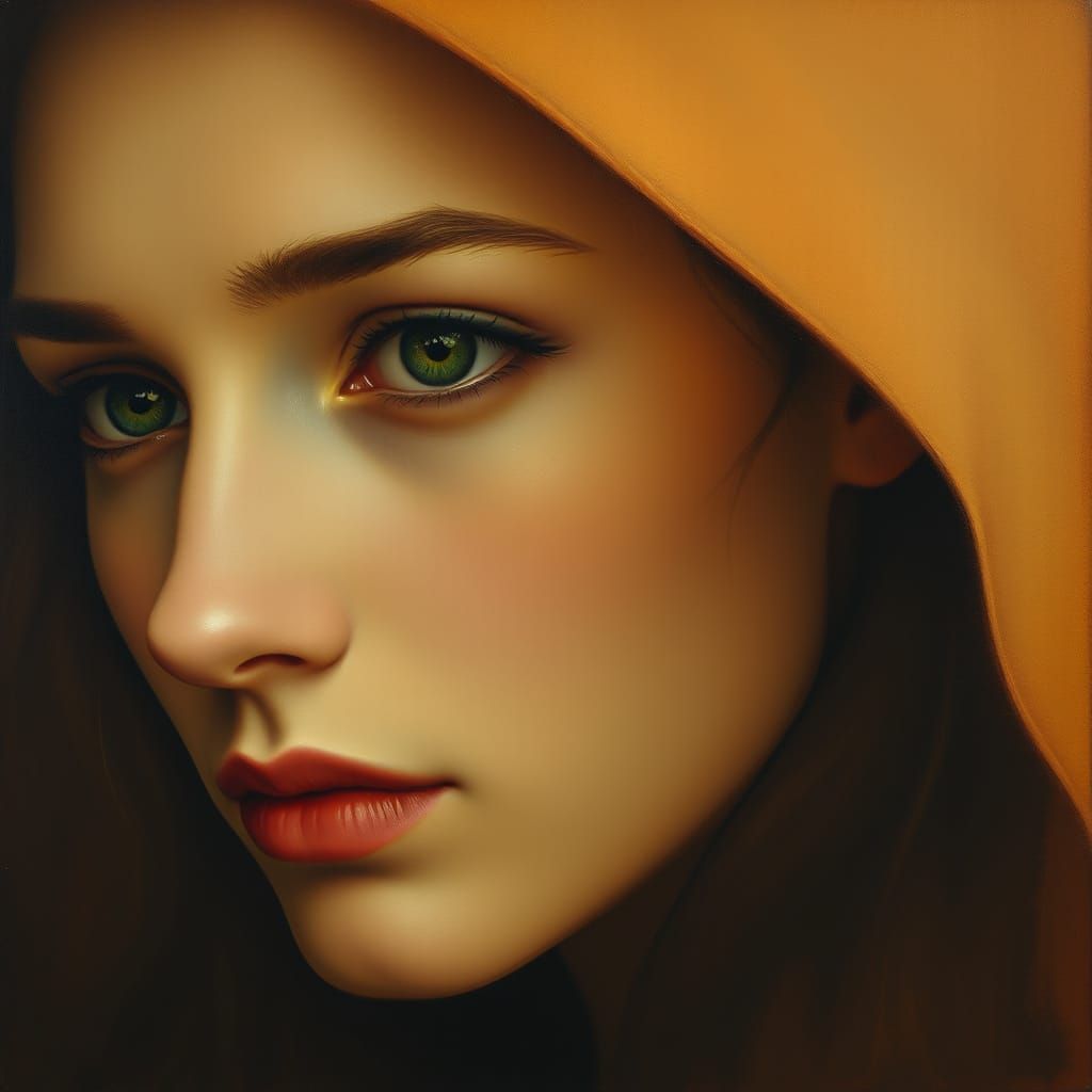 A Woman Lost in Thought, in the Style of Wyeth's Realism and...