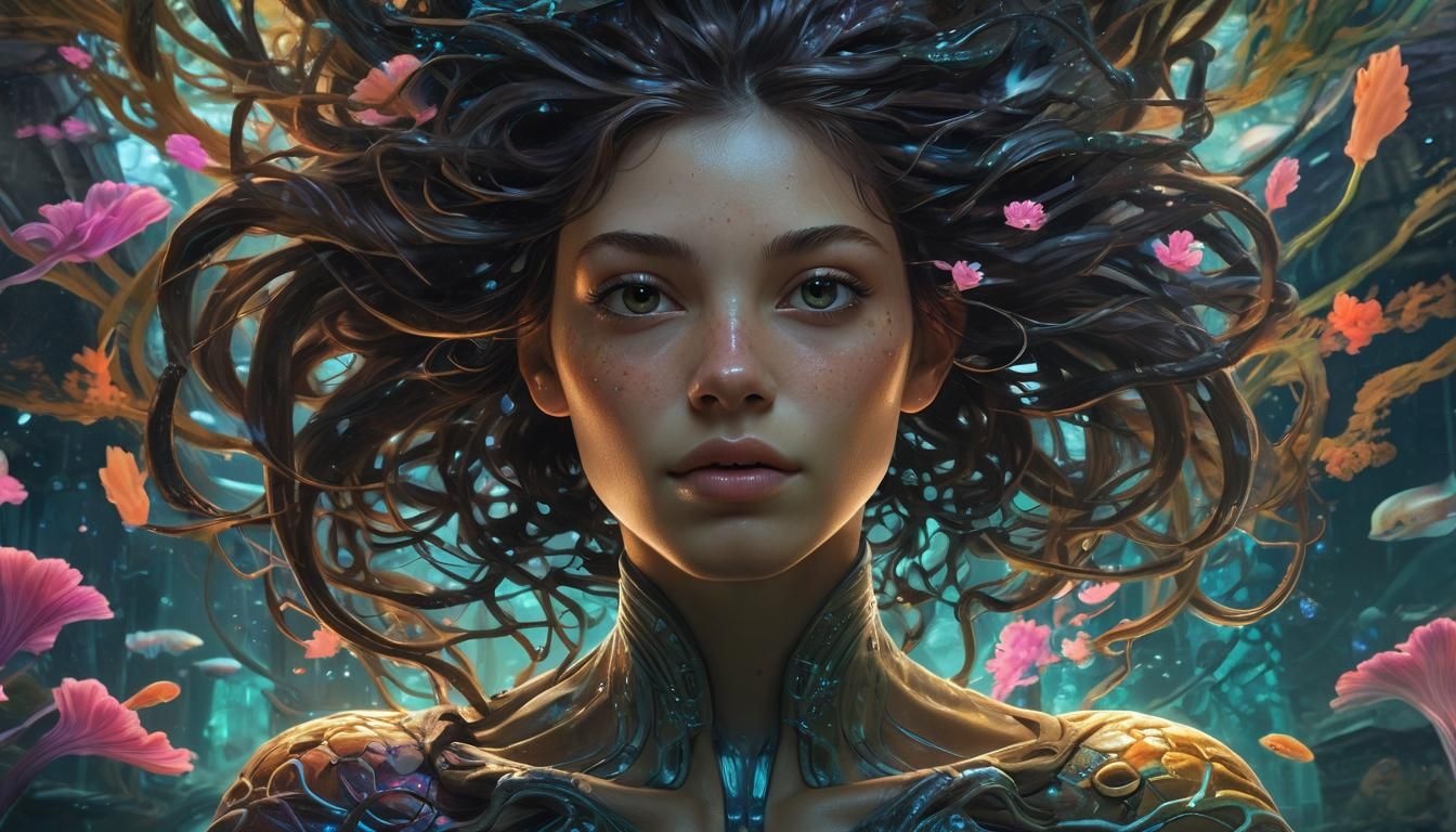 Underwater Alien Portrait in Art Nouveau Style