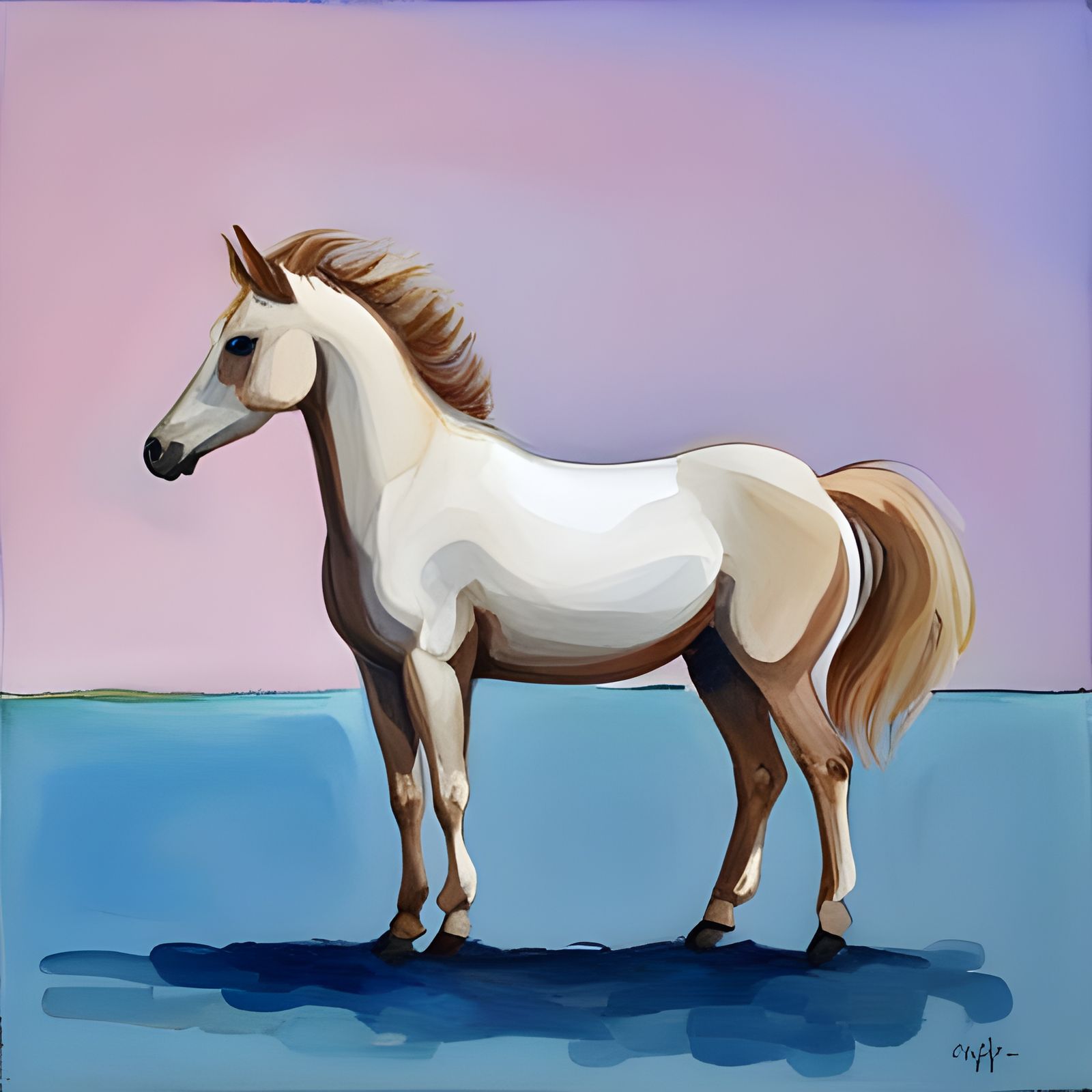 Minimalist Horse in Gouache Watercolor Style