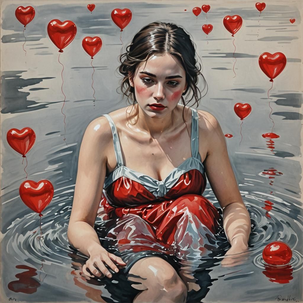 Heartbreak: Woman in Tears with Burst Balloon