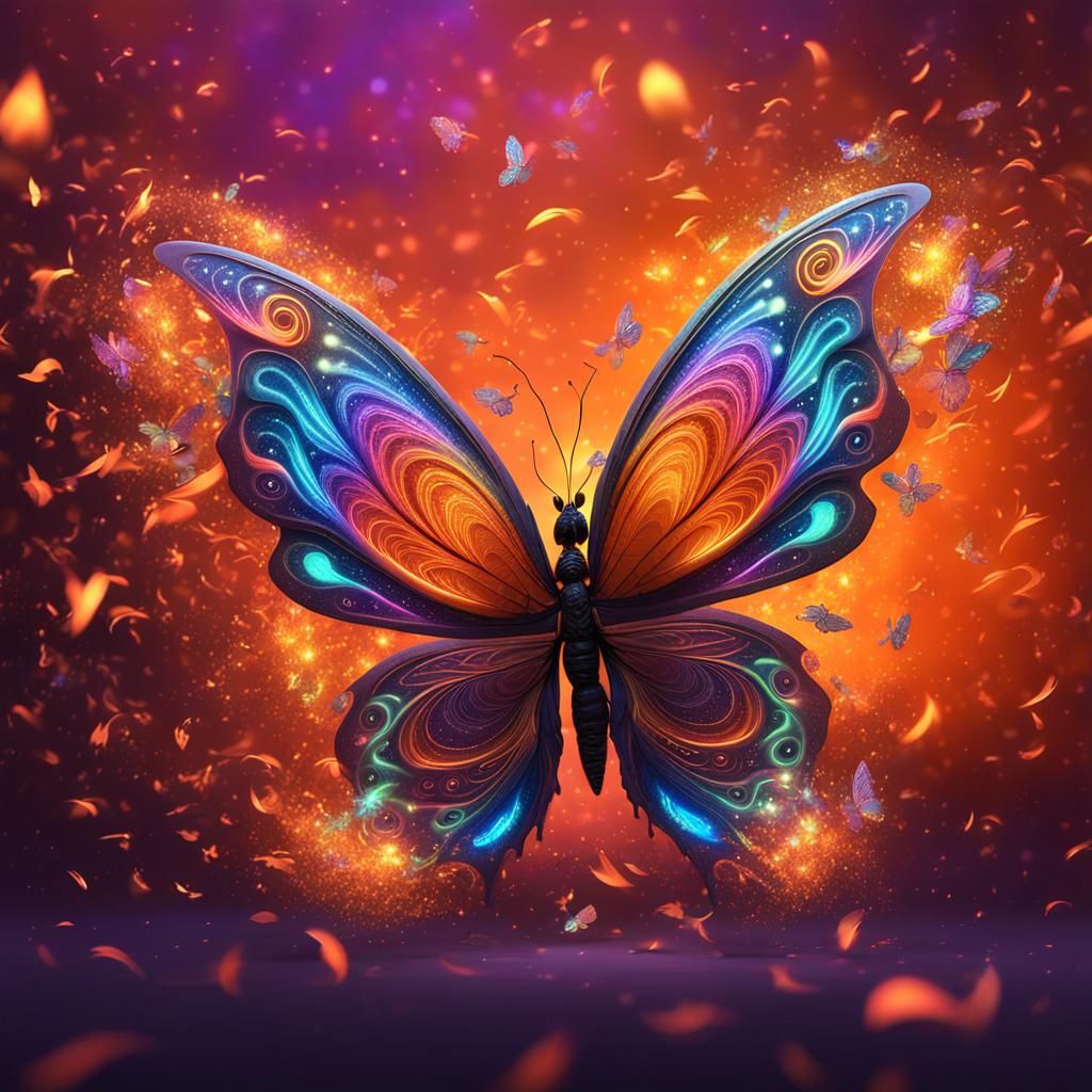 Neon Butterfly Wind Art with Rainbow Glitter