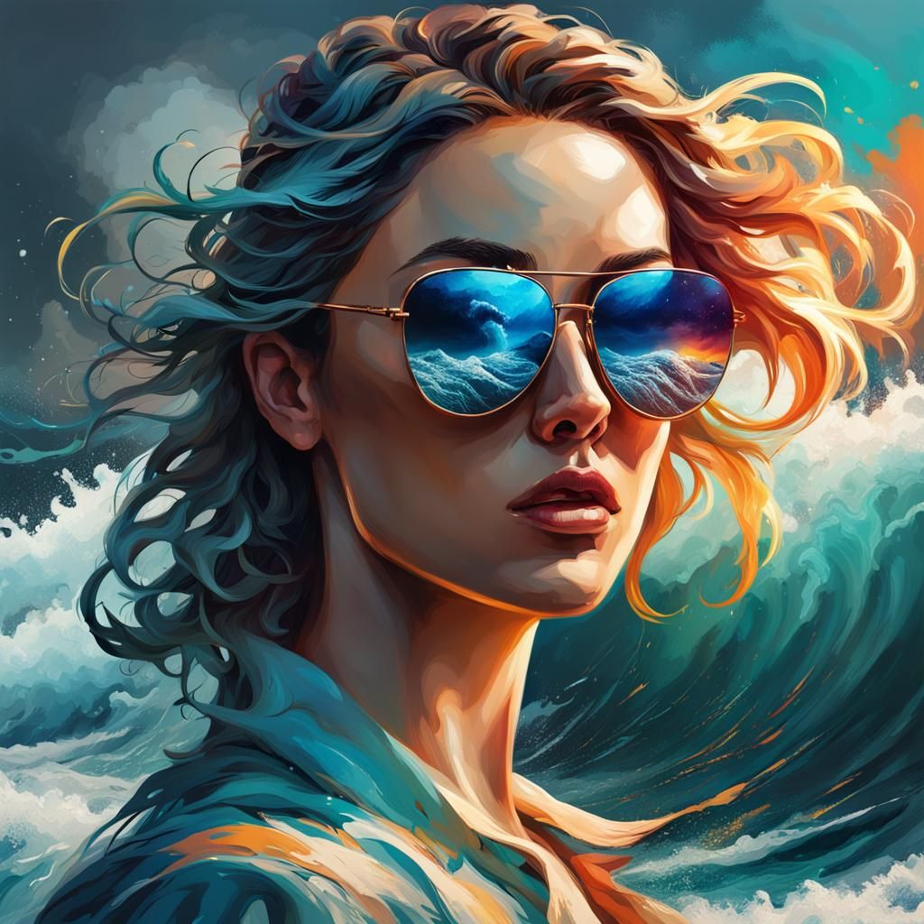 Stormy Sea Inside Sunglasses: Hyperrealistic Concept Art