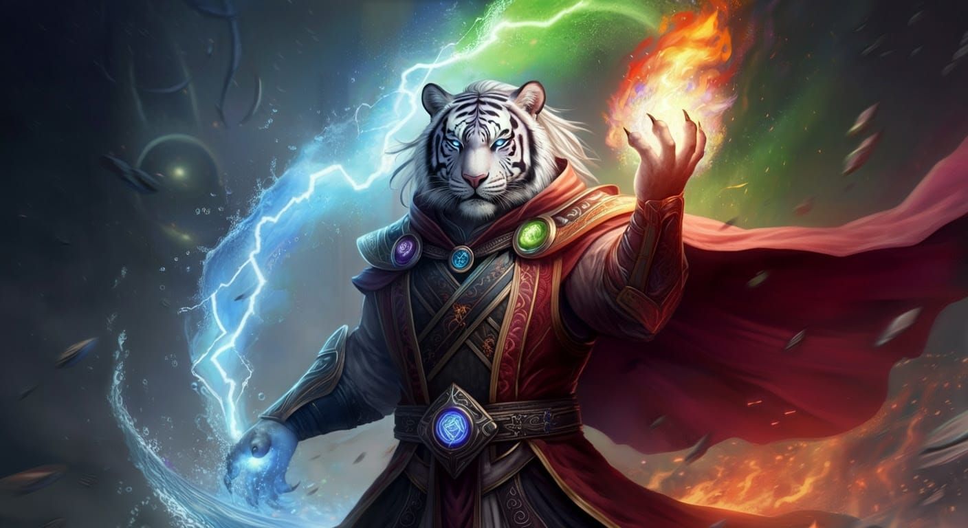 Majestic Elemental Master Nerikull: Cyberpunk Fantasy Digita...