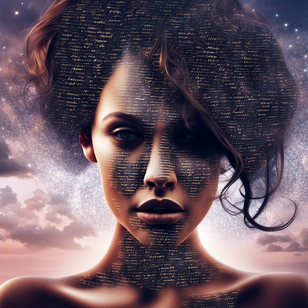 Luminous Word Art: Woman's Face in Letters