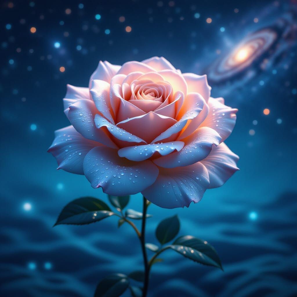 Luminous Rose in Space or Ocean, Ultra-Realistic Detail