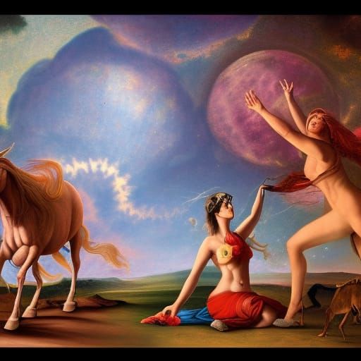 Centaurs and Unicorns Dance on the Moon in Renaissance Style