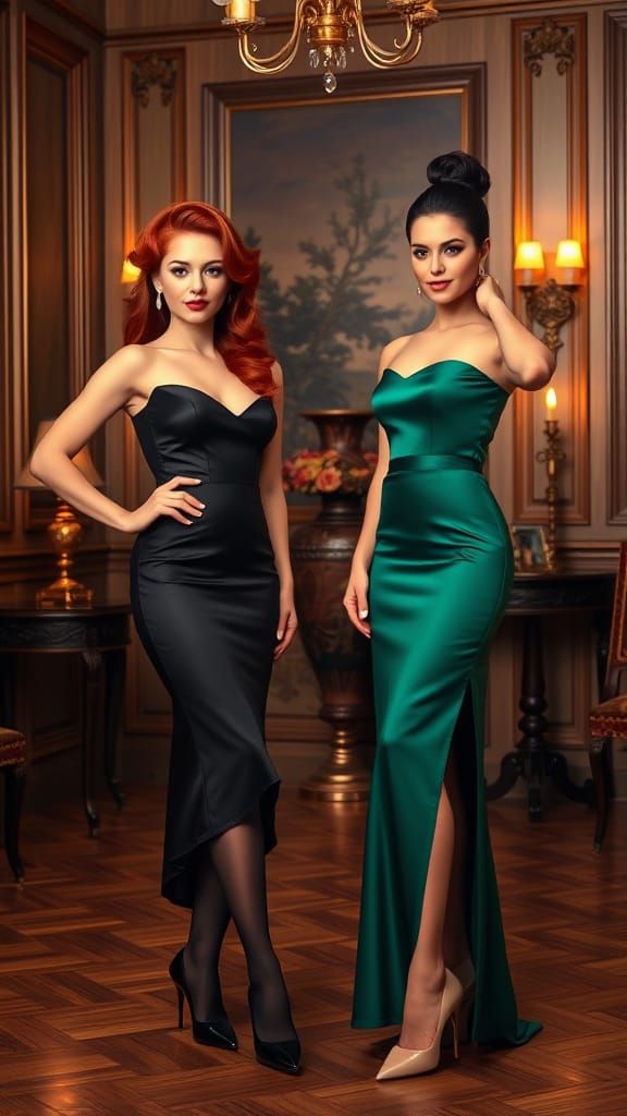 Two Elegant Women in Luxurious Vintage Setting