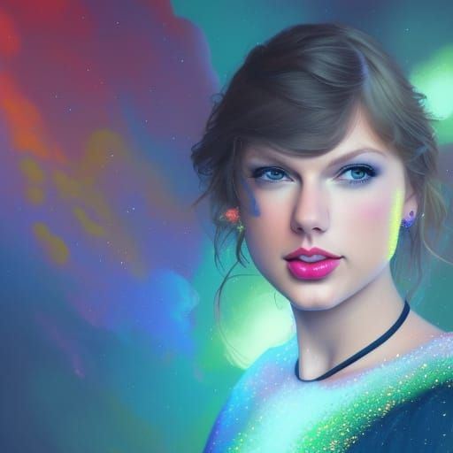 Taylor Swift Portrait with Rainbow Glitter Effect