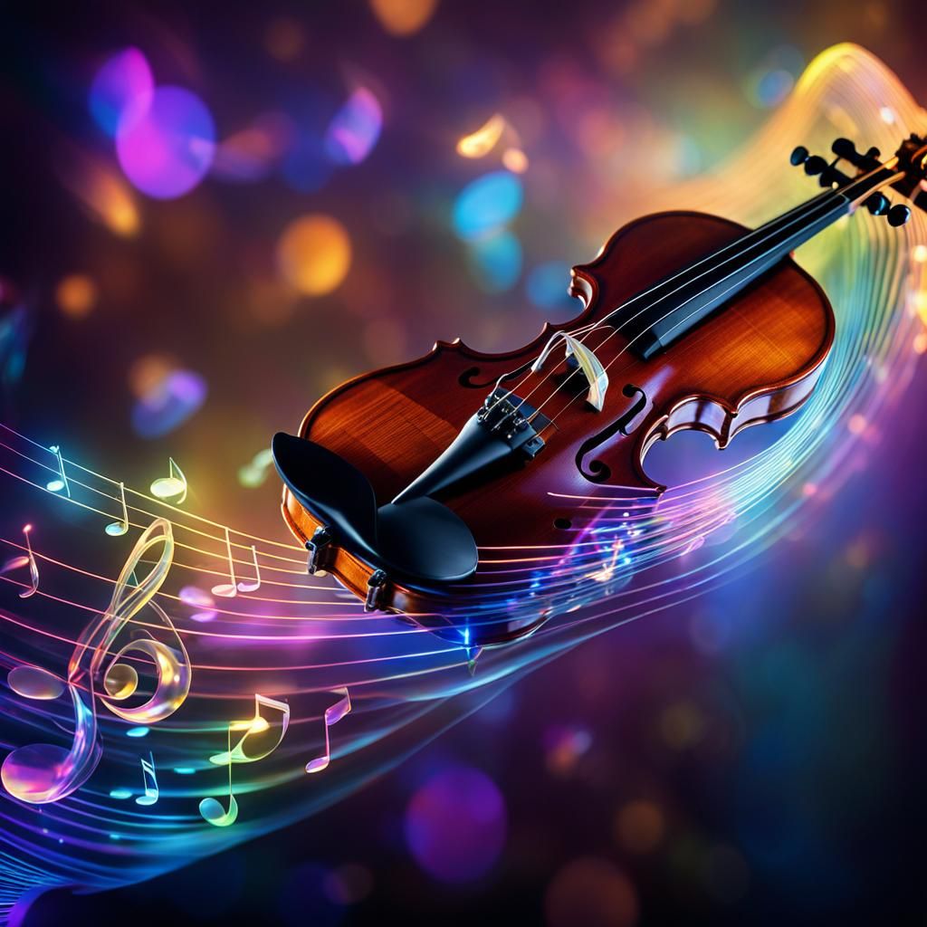 Iridescent Crystal Violin Playing Music in 3D