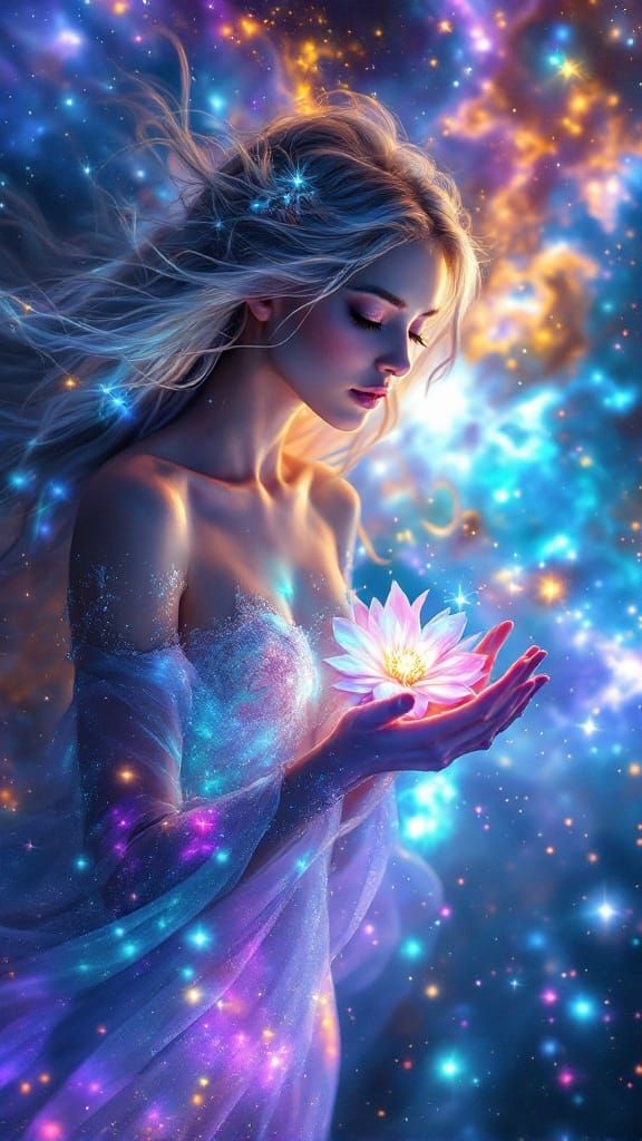 Ethereal Goddess of the Cosmos in a Vibrant Nebula