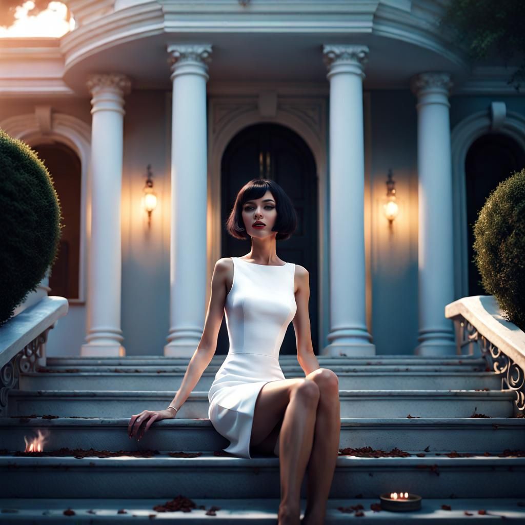 Woman Smoking at Dawn: Detailed Digital Painting