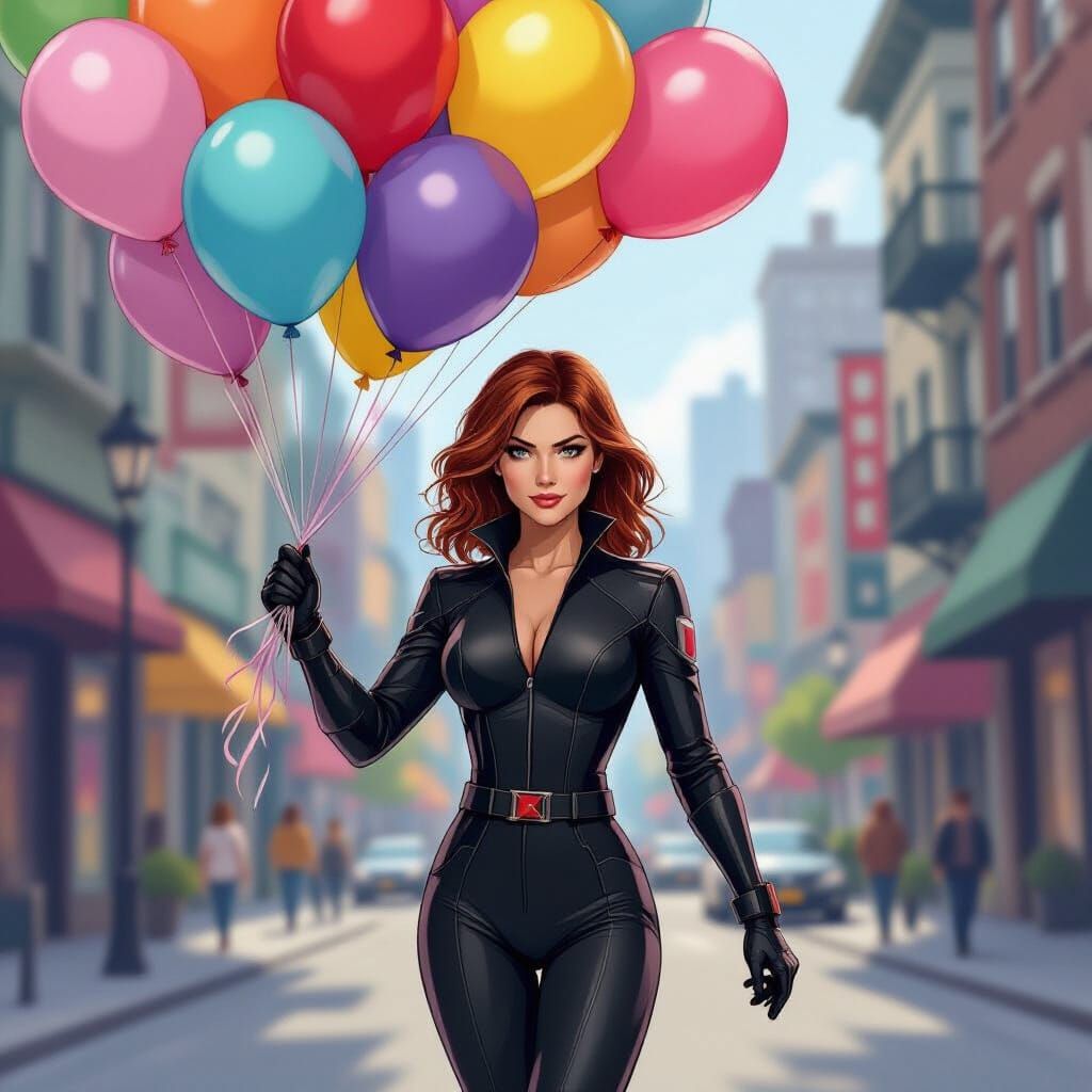 Black Widow Celebrates Birthday in Vibrant City