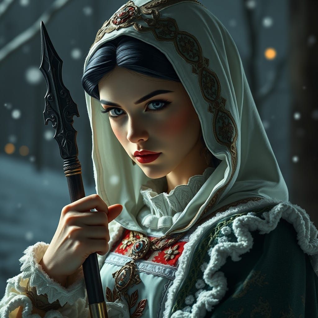 Fierce Snow Queen Confronts an Old Witch with a Sharp Dagger